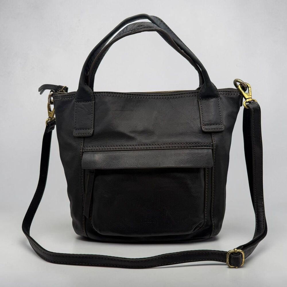 Fossil Aida Satchel Black Leather Crossbody Top Handle Shoulder HandBag Purse